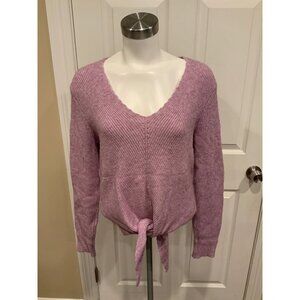 Moth Purple V-neck W/ Front Tie At Waist, Size Small